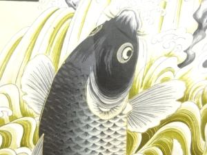 アンティーク　鷹に鯉模様男児着物